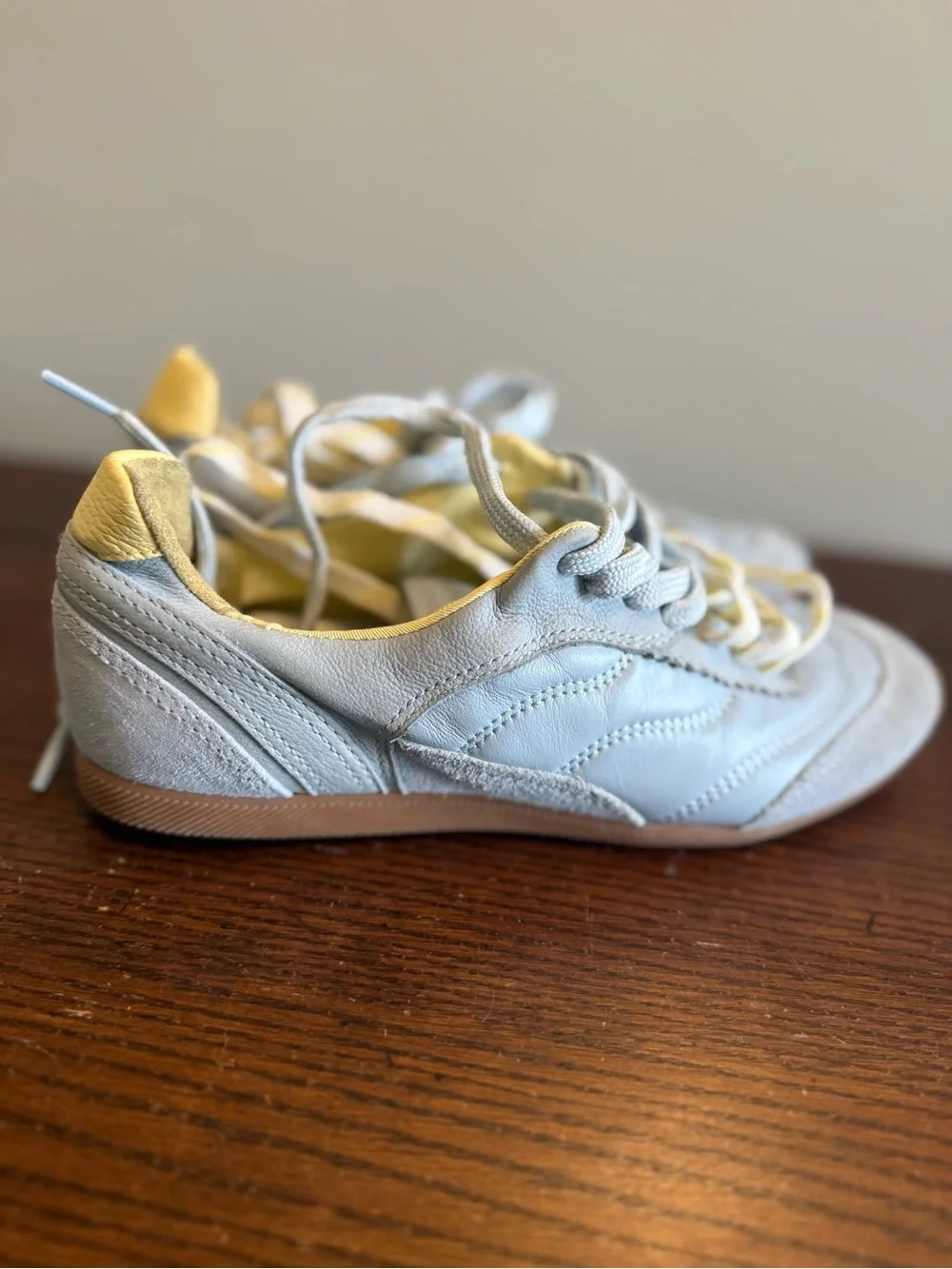 Dolce Vita Casual Lace-Up Sneakers in Light Blue with Yellow Accents 7.5